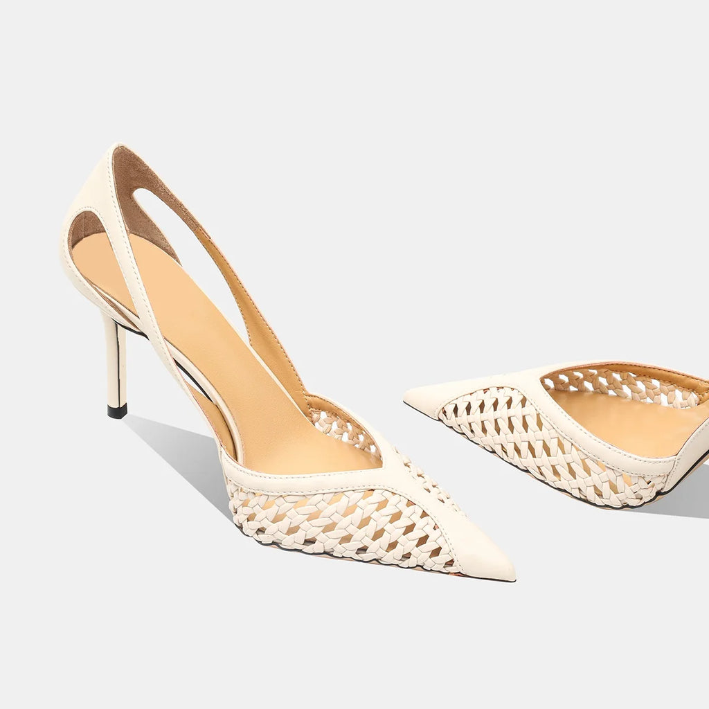 Women Pumps Fashion Hollow Weaving Shoes Pointed Tip Heels Stiletto Zpaxo
