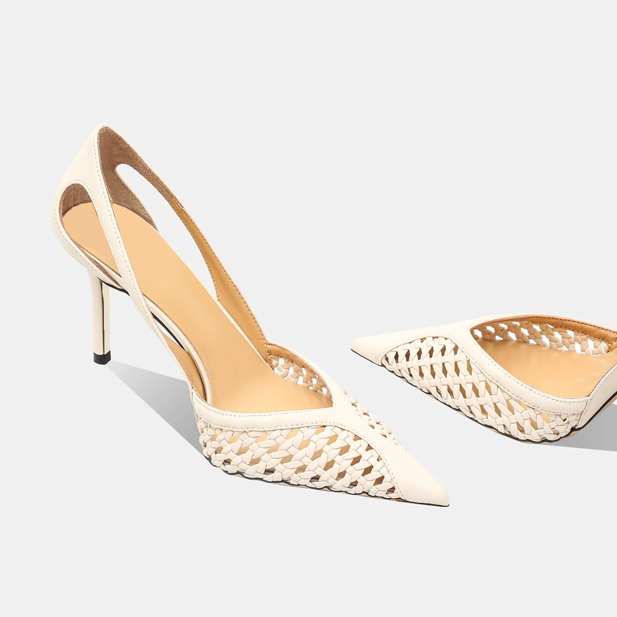 Women Pumps Fashion Hollow Weaving Shoes Pointed Tip Heels Stiletto Zpaxo