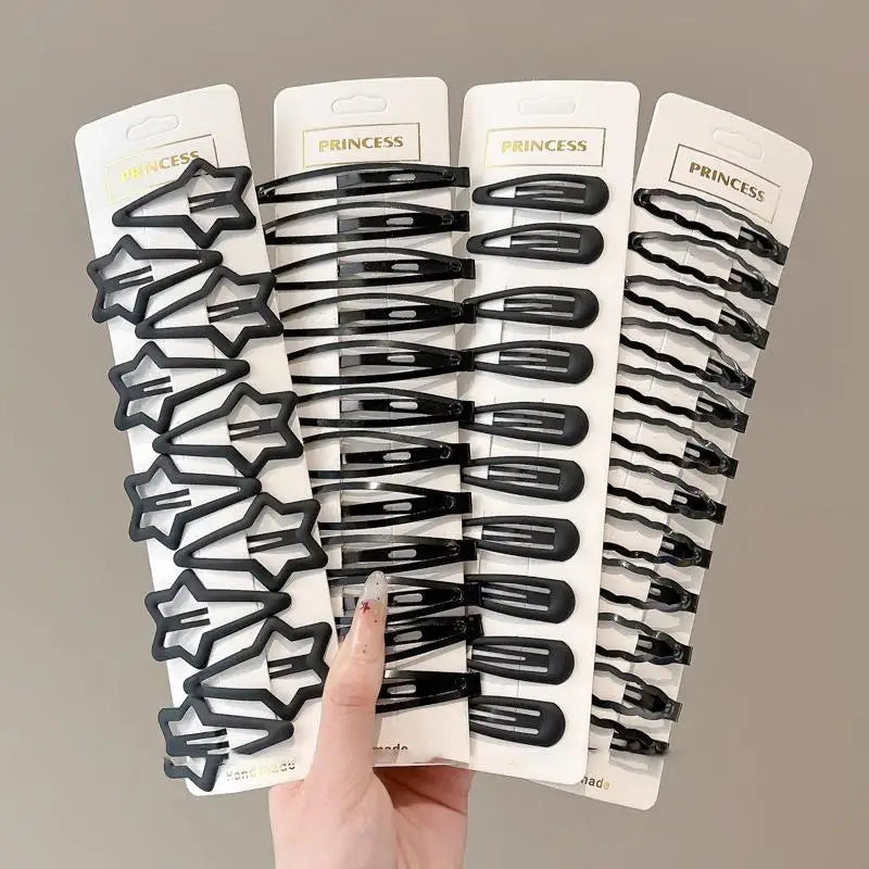 10 Matte Black Geometric Hair Pins Star Wave Square Shape Clips Daily Zpaxo