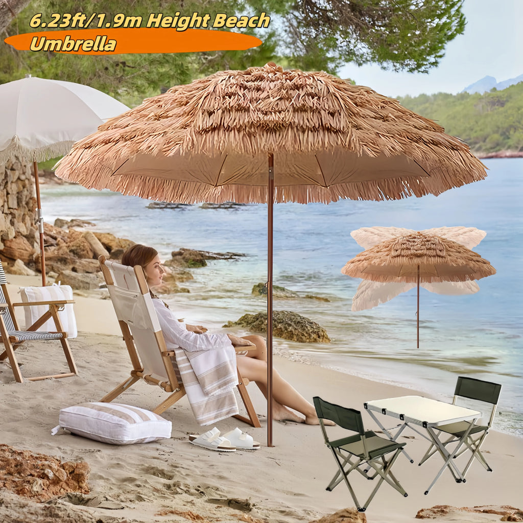 63inch Thatched Garden Umbrella with Tripod Base Beach Umbrella Outdoor Tiki Patio Umbrella for Garden, Lawn, Deck, Backyar Zpaxo