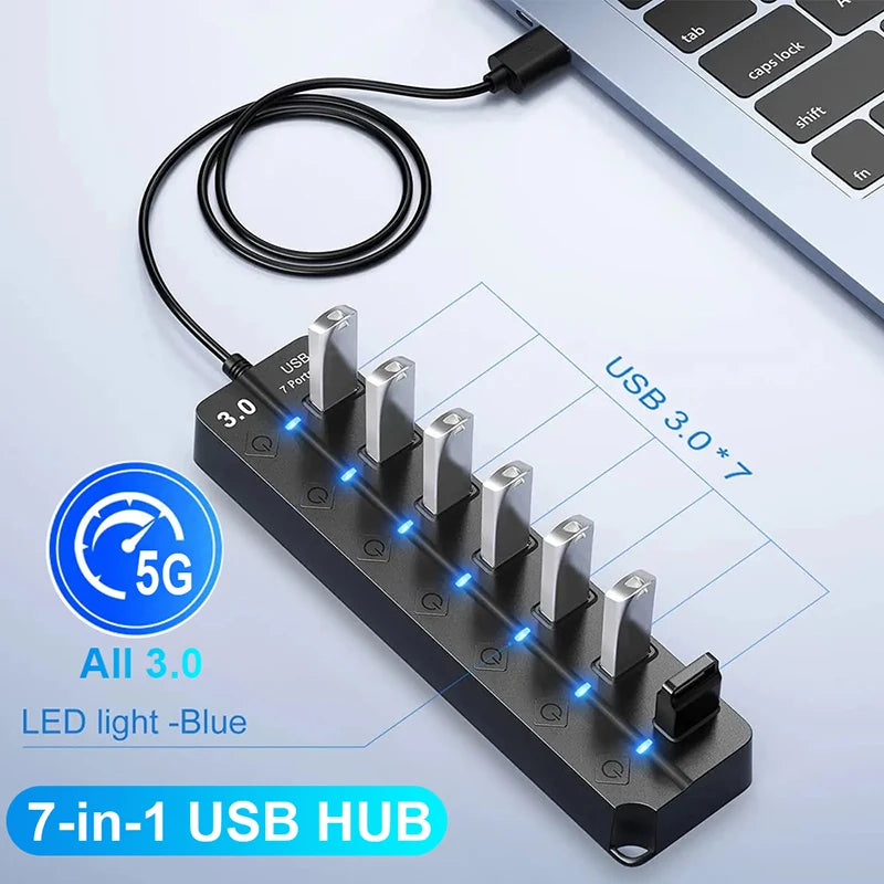USB 3 0 Hub 2 Multi Splitter Cable Multiple Expander Computer Laptop