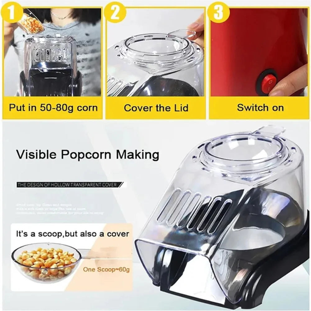 Electric Portable Popcorn Maker Fully Automatic Home Popcorn Popper Hot Air Popcorn Machine Healthy No Oil Mini Popcorn Maker Zpaxo