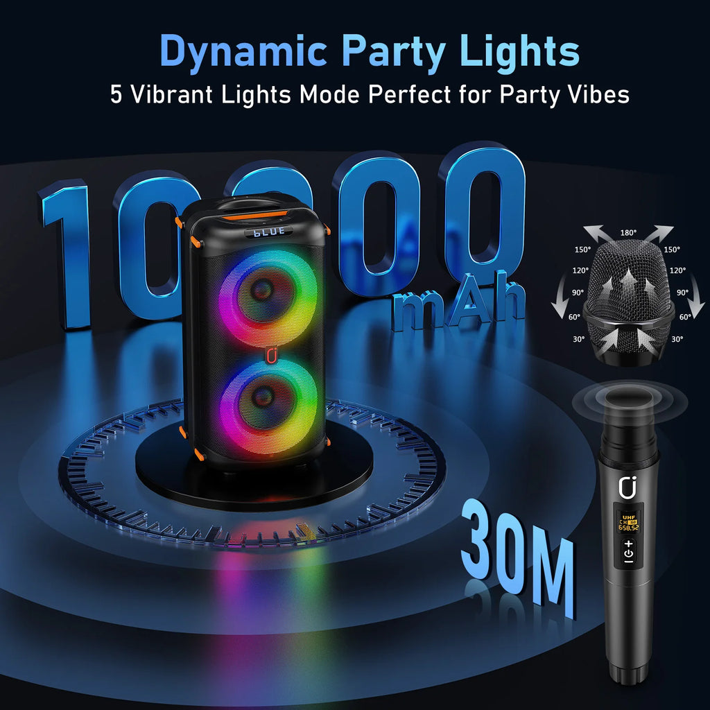 T27-T Karaoke Machine 2 Wireless Microphones Big Party PA System