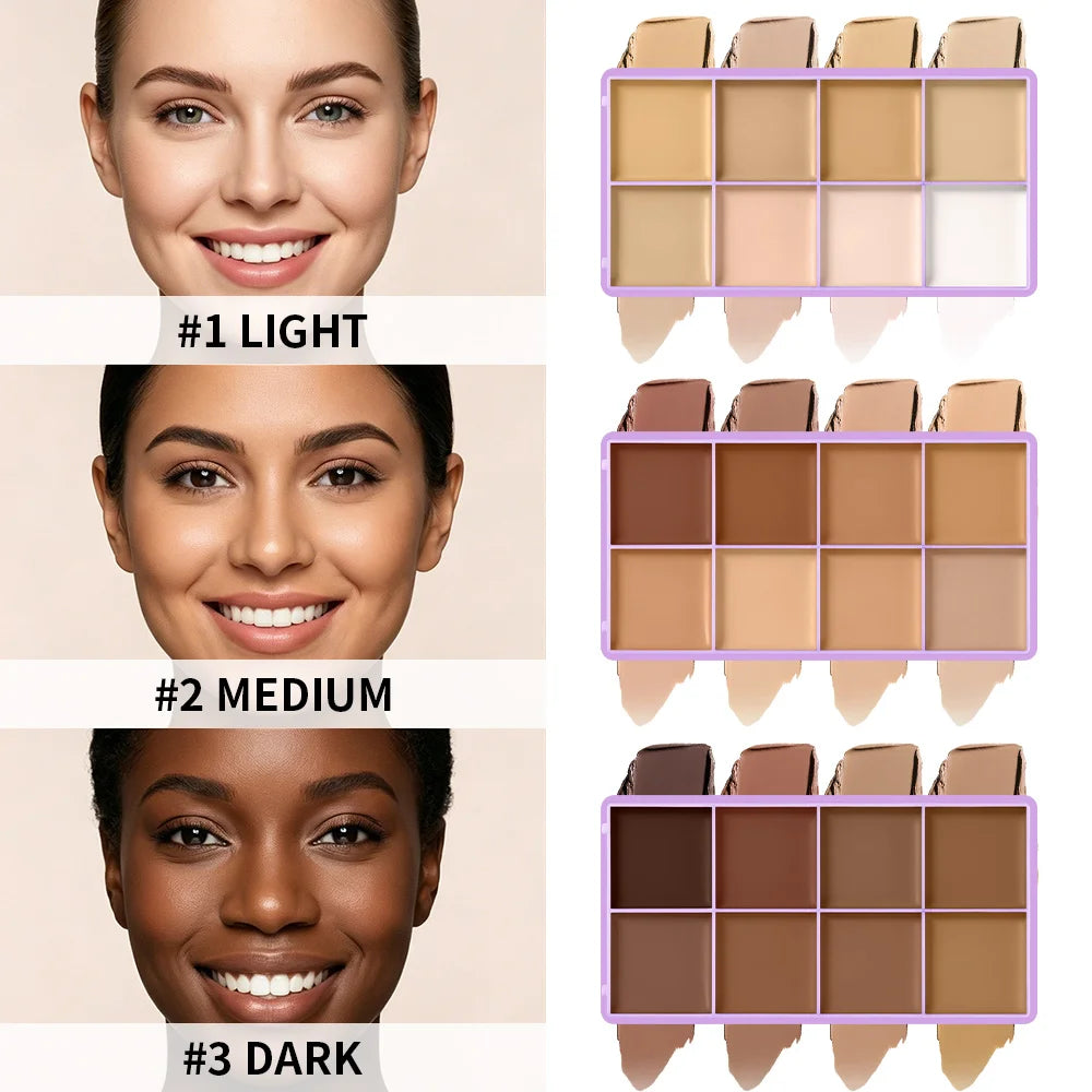 Evanesce Soft Matte Cream Concealer 8-Shade Fade Palette Full Coverage Long Lasting Waterproof Face Makeup For Dark Circles Blem Zpaxo