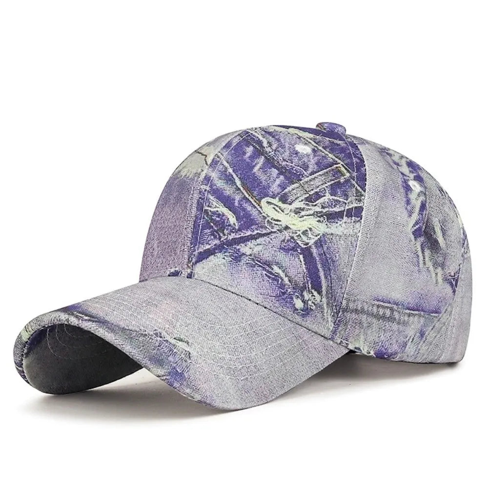 Washed Cotton Graffiti Print Baseball Cap Hip Hop Adjustable Streetwear Hats Abstract Sunscreen Sun Hat For Man Women Unisex Zpaxo Purple