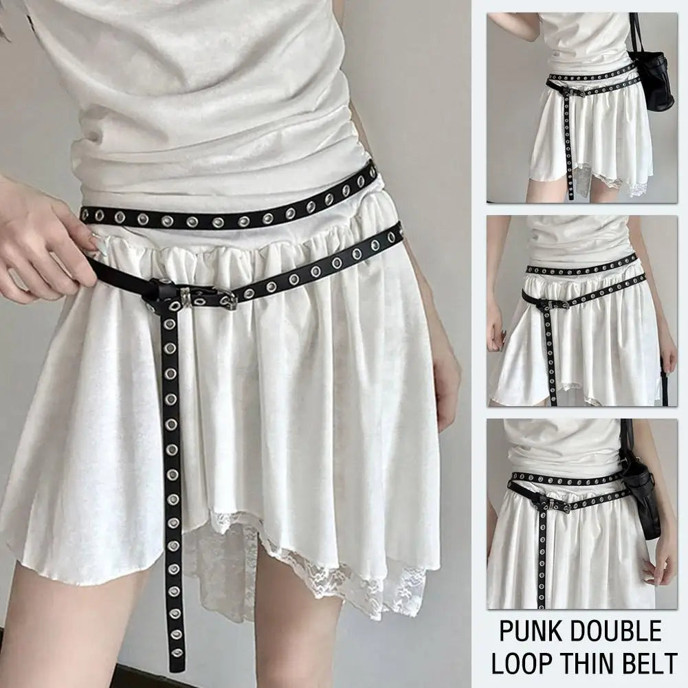 2025 Punk Style Double Ring Thin Belt PU Leather Women Belt Waist Strap All-match Lady Dress Coat Sweater Decorative Waistband Zpaxo