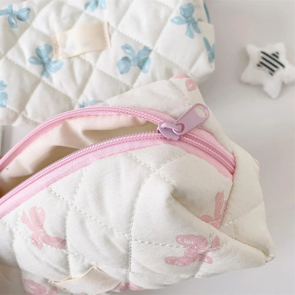 Cute Pencil Case Aesthetic Bow Pattern Stationery Bag Cosmetic