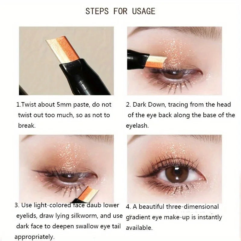 Glitter Double Color Gradient Eyeshadow Stick Pencil Two Tone Shimmer Metallic Lazy Eye Shadow Pen Waterproof 2 in 1 Eye Makeup Zpaxo