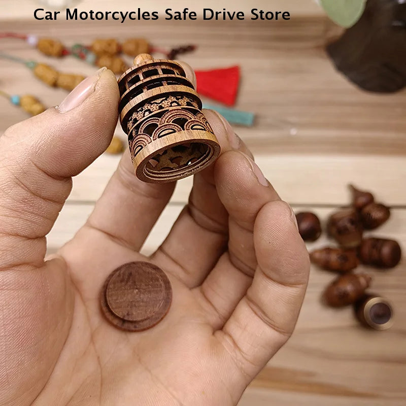 CMWood Hollow Carved Aromatherapy Bottle Mini Vase Pagoda Car Hanging