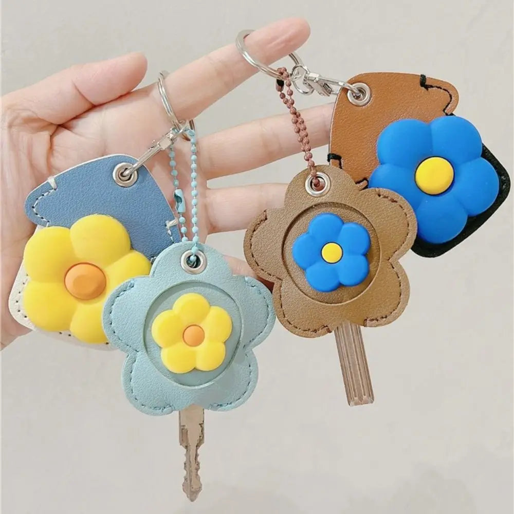 Funny Protective Case Flower Keychain Creative Soft House Keyring Card Key Holder Cute PU Key Case Couple Zpaxo