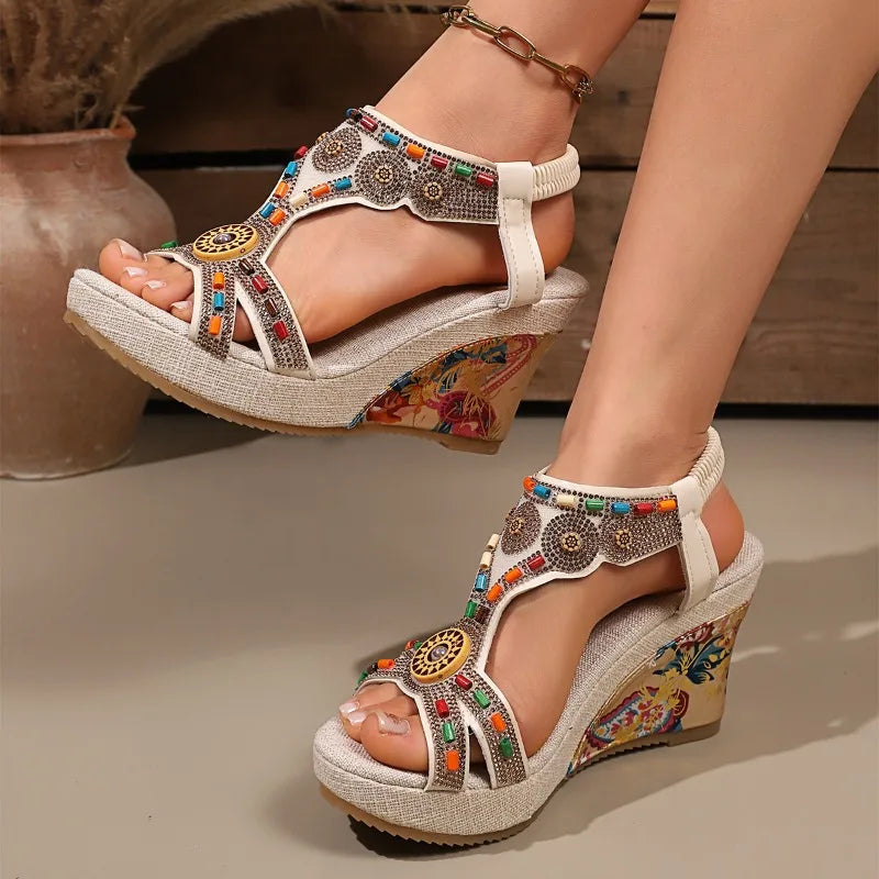 2026 Women's Summer Fish Mouth Open Toe Bohemian Wedge Heel Sandals Zpaxo