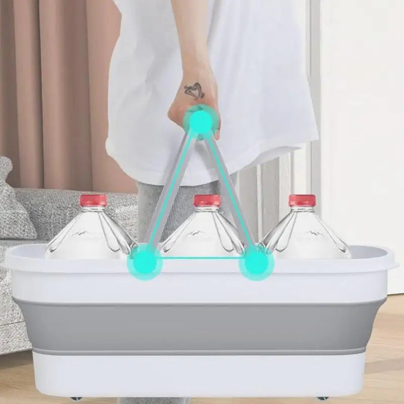 Folding Bucket Mop Portable Collapsible Wheel Multifunctional Basin