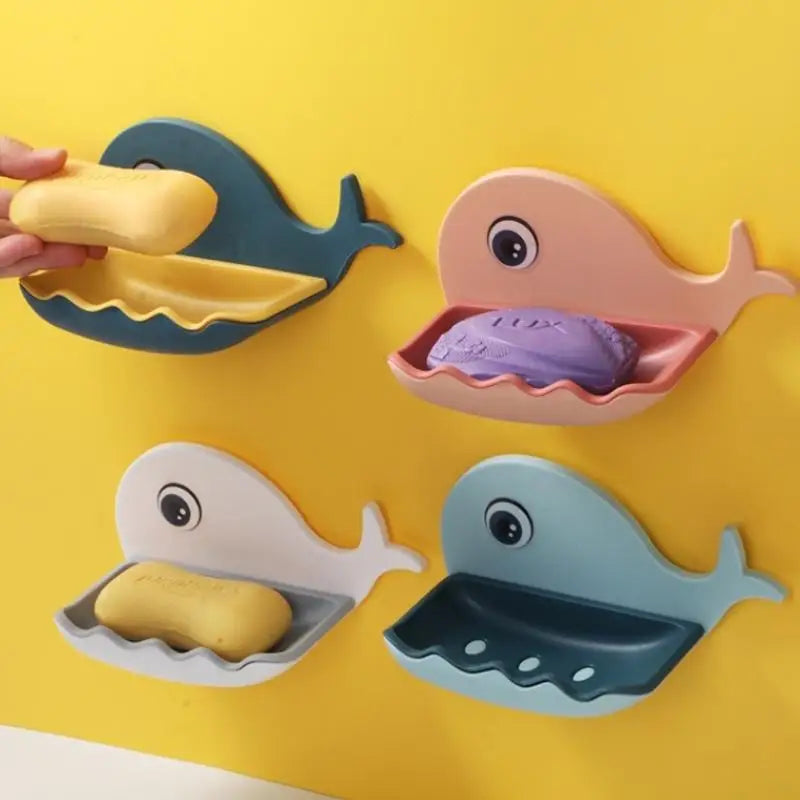 Whale Soap Dish – No-Drill Adhesive Double-Layer Drain Holder