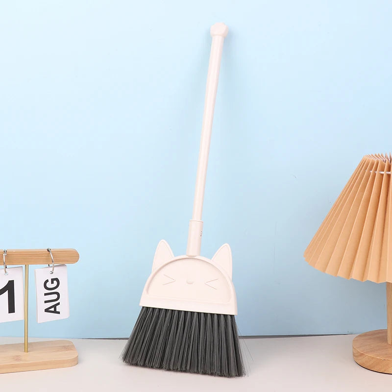 【X】1 Set Cartoon Flexible Bristles Kids Pretend Play Toddlers Indoor Outdoor Floor Sweeping Tool Kit Mini Children Broom Dustpan Zpaxo Broom Beige