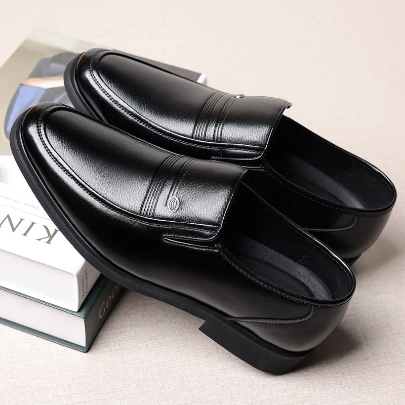 Autumn Black Leather Slip Loafers Formal Business Casual Office Groom Zpaxo
