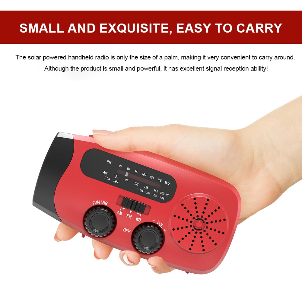 2000mAh Portable Solar Hand Crank Radio Multifunctional USB FM AM WB