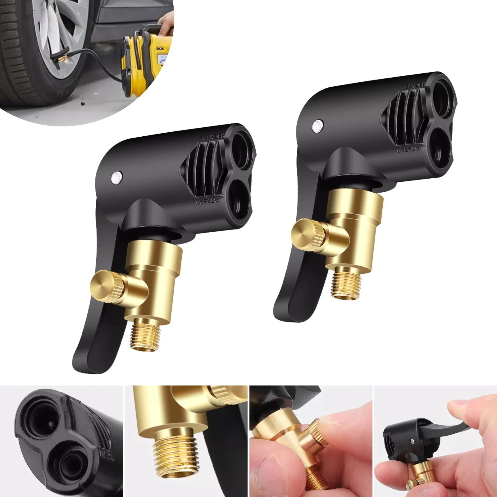 2-in-1 Deflateable Air Chuck Portable Tire Pump Nozzle Hose Inflator