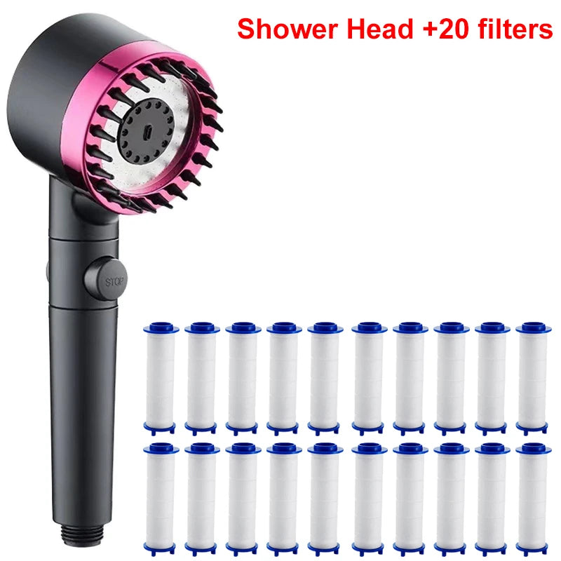 4 Modes Showerhead Pressure Shower Head Water Filtration Massage Zpaxo Purple and 20 Filter