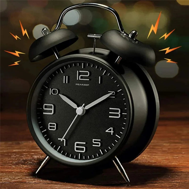 Metal Frame Twin Bell Alarm Clock 3D Dial Backlight Loud
