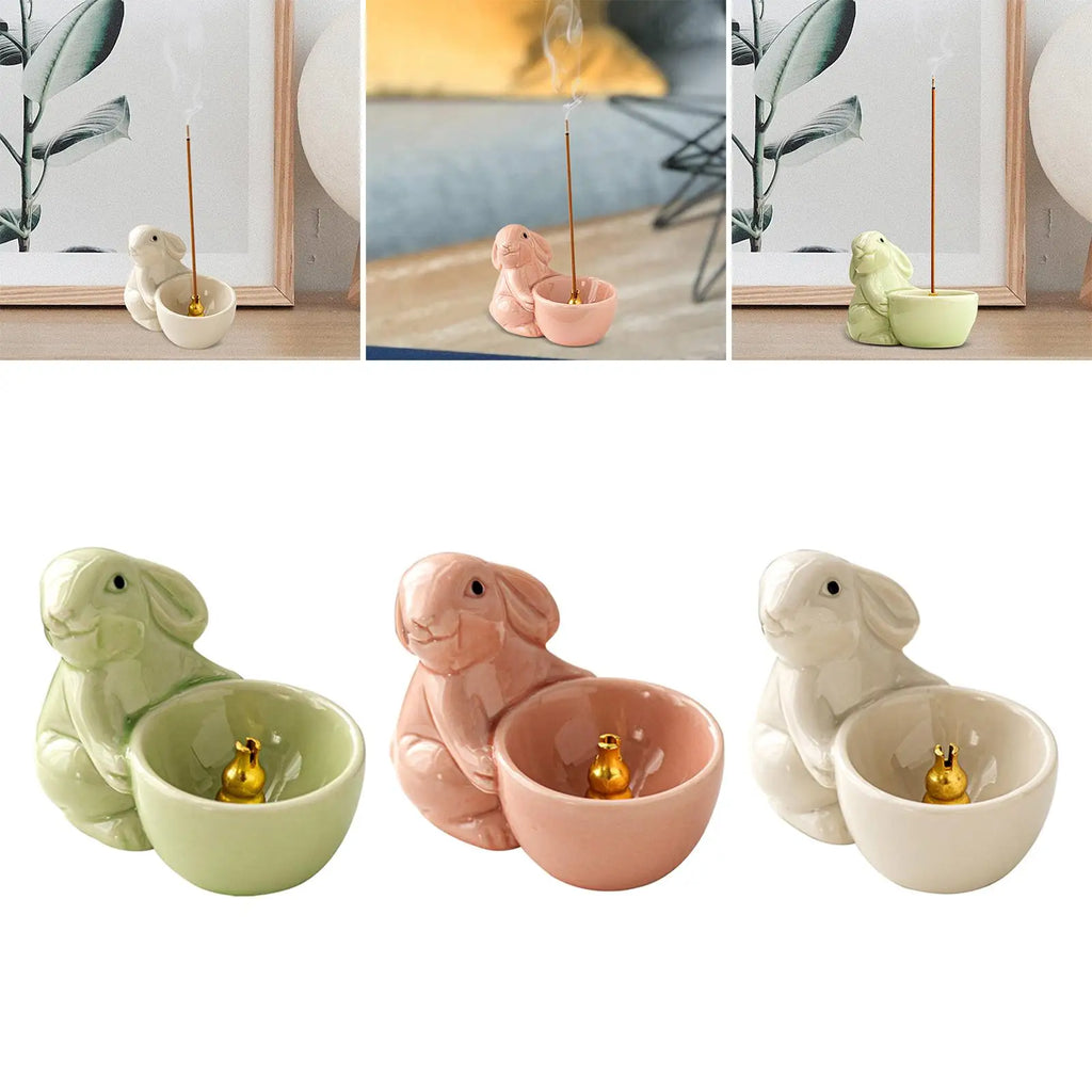Cute Rabbit Incense Holder New Year Gift Ceramic Aroma Ornaments Incense Burner for Yoga Cabinet Living Room SPA Tea Table Zpaxo