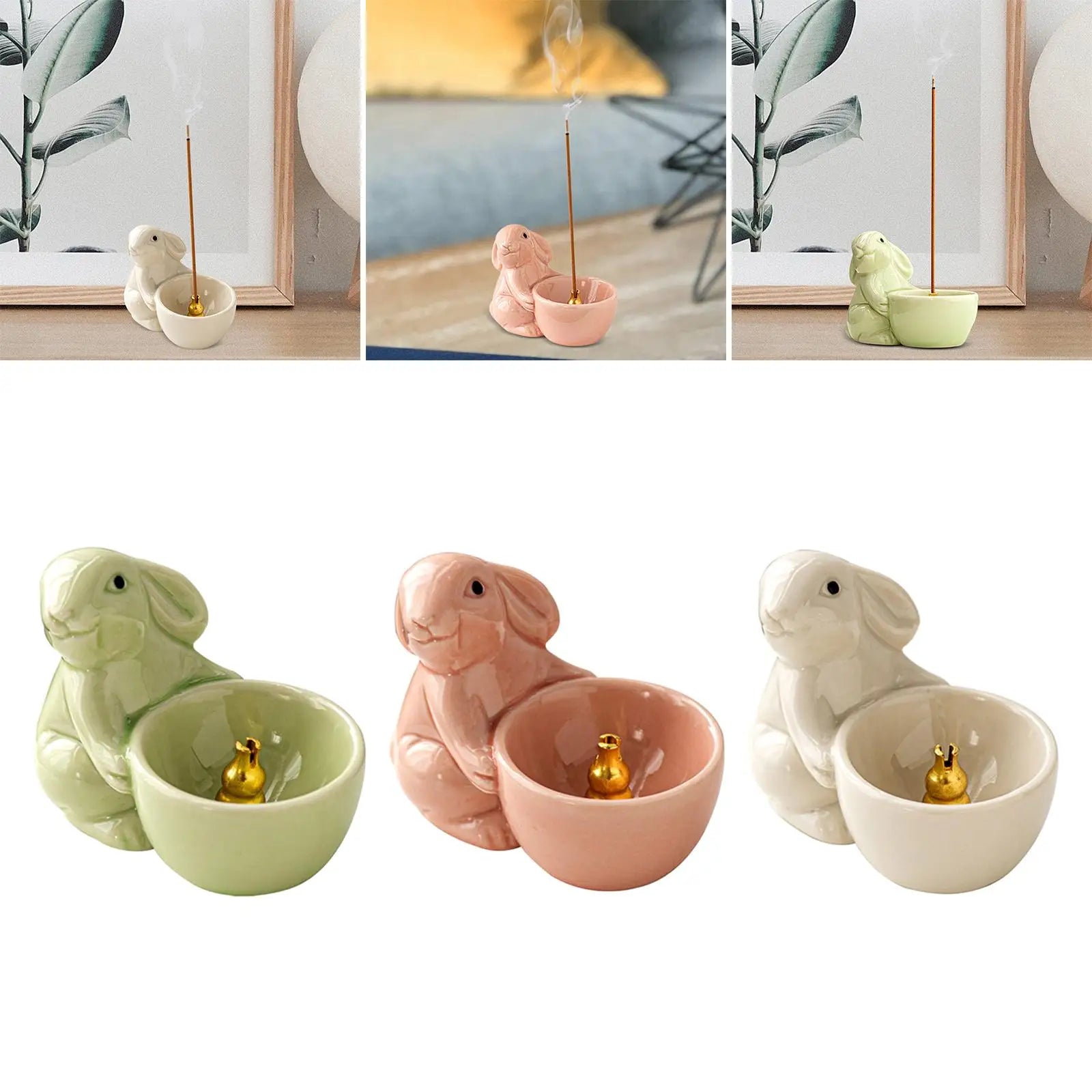 Cute Rabbit Incense Holder New Year Gift Ceramic Aroma Ornaments Incense Burner for Yoga Cabinet Living Room SPA Tea Table Zpaxo