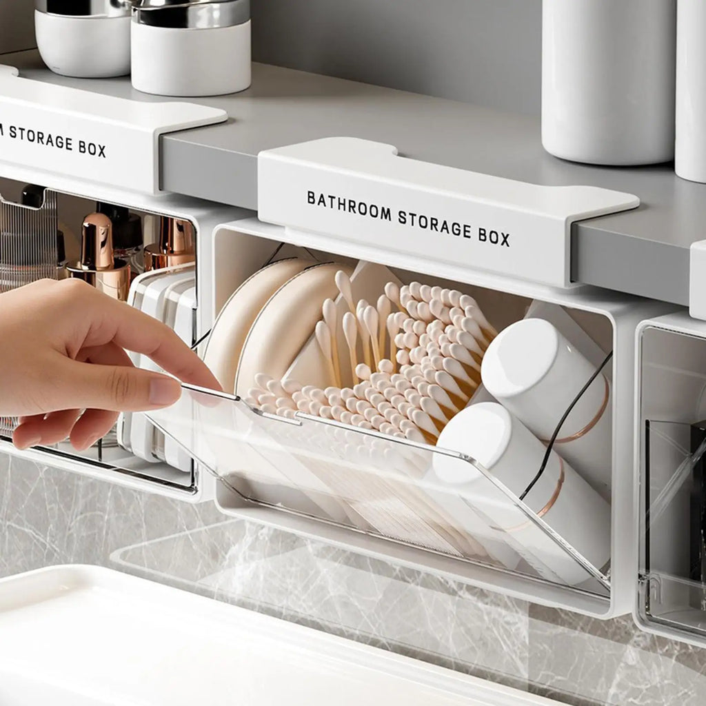 Bathroom Vanity Organizer Clear No-drill Removable Box Small