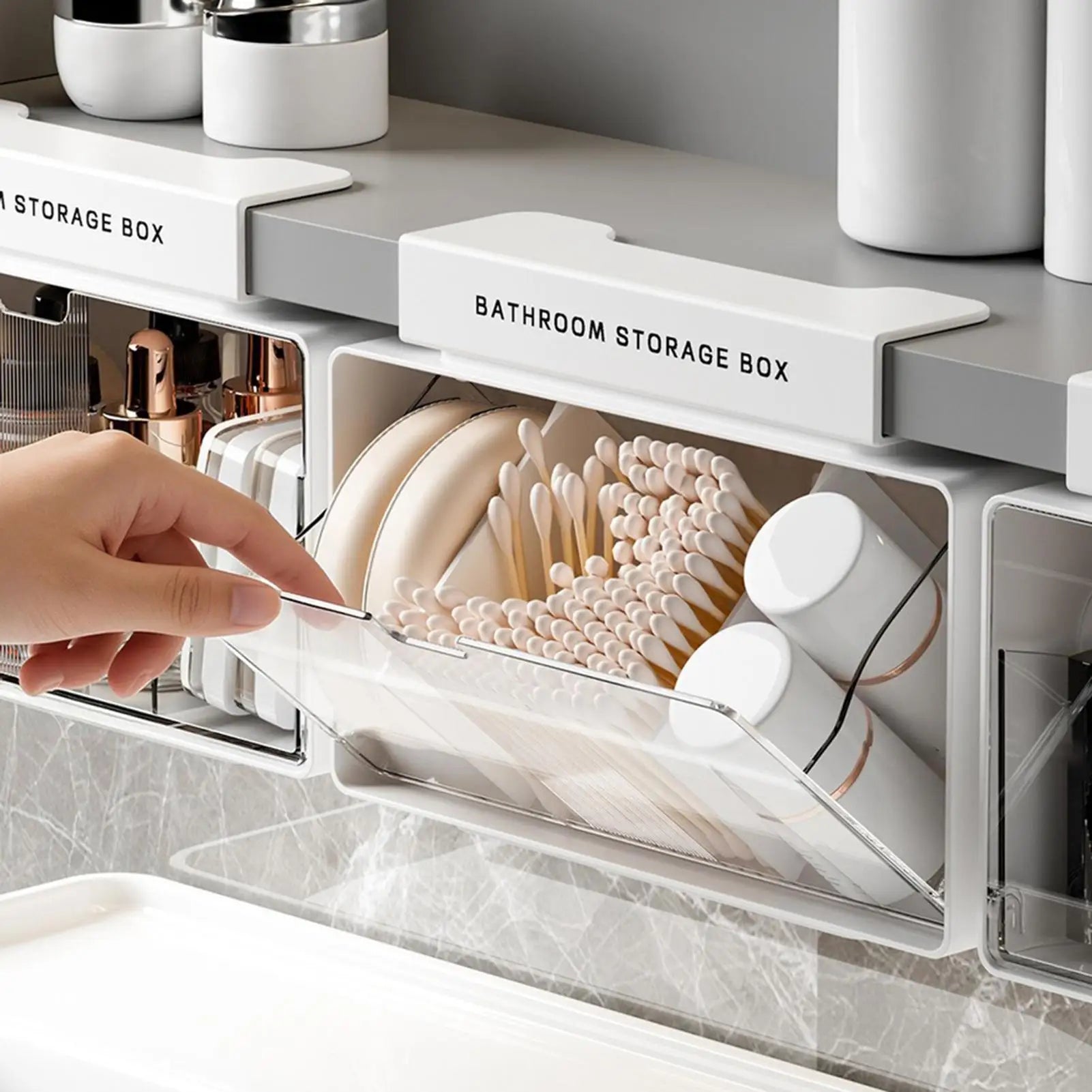 Bathroom Vanity Organizer Clear No-drill Removable Box Small