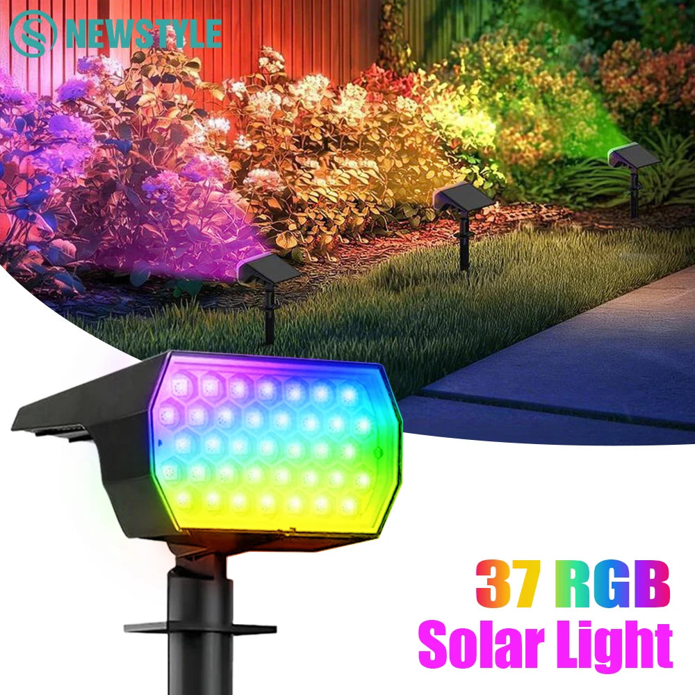 1-4PCS Solar RGB Spot Lights Outdoor 37 LED Color Changing Landscape Lights IP65 Dusk to Dawn Solar Powered Garden Yard Patio Zpaxo