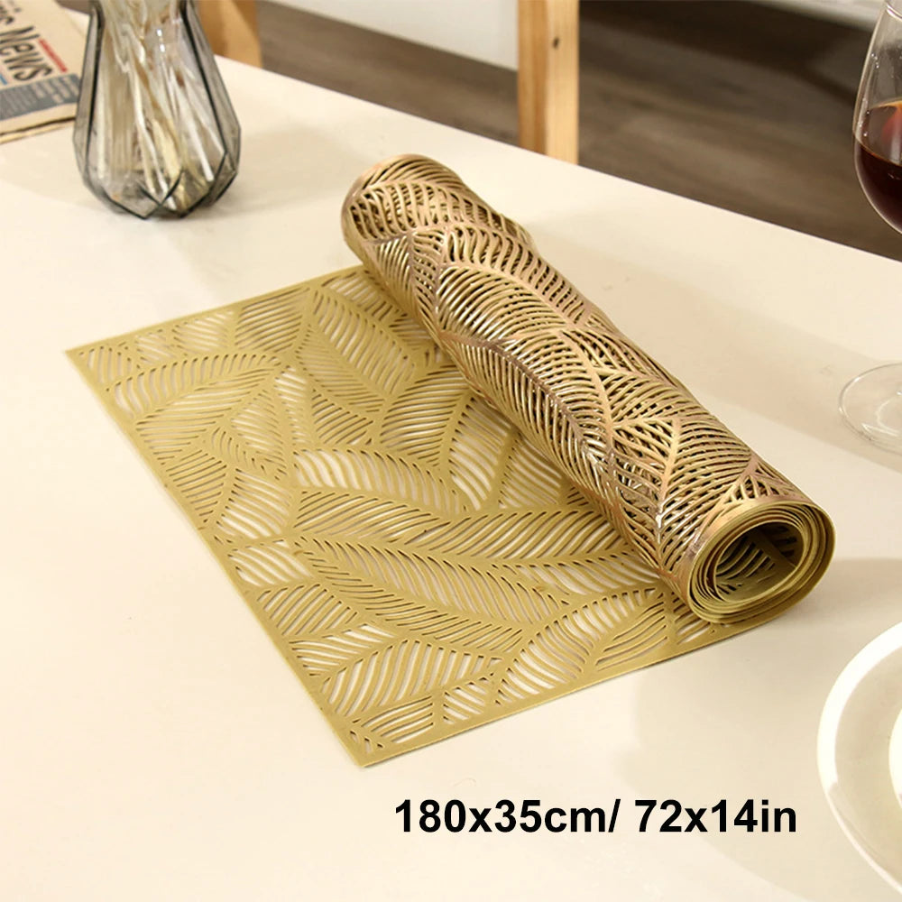 Hollow Leaves Table Runner 35x180 cm/ 14x73 Inch Waterproof Washable Gold Dining Table Runner for Wedding Banquet Party Decor Zpaxo Gold