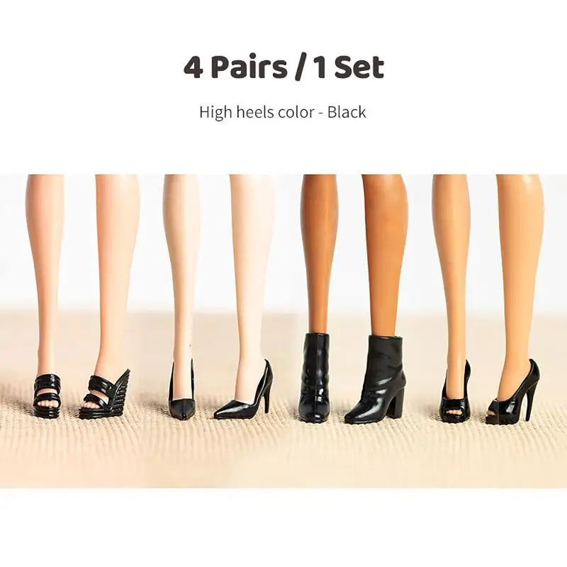 4 Pairs Doll Heels Ankle Boot Supermodel Similar Foot Shape Wearable Zpaxo Black
