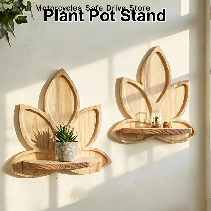 CM1 Lotus-shaped Shrine Stand Flower Pot Wooden Wall-mounted Storage