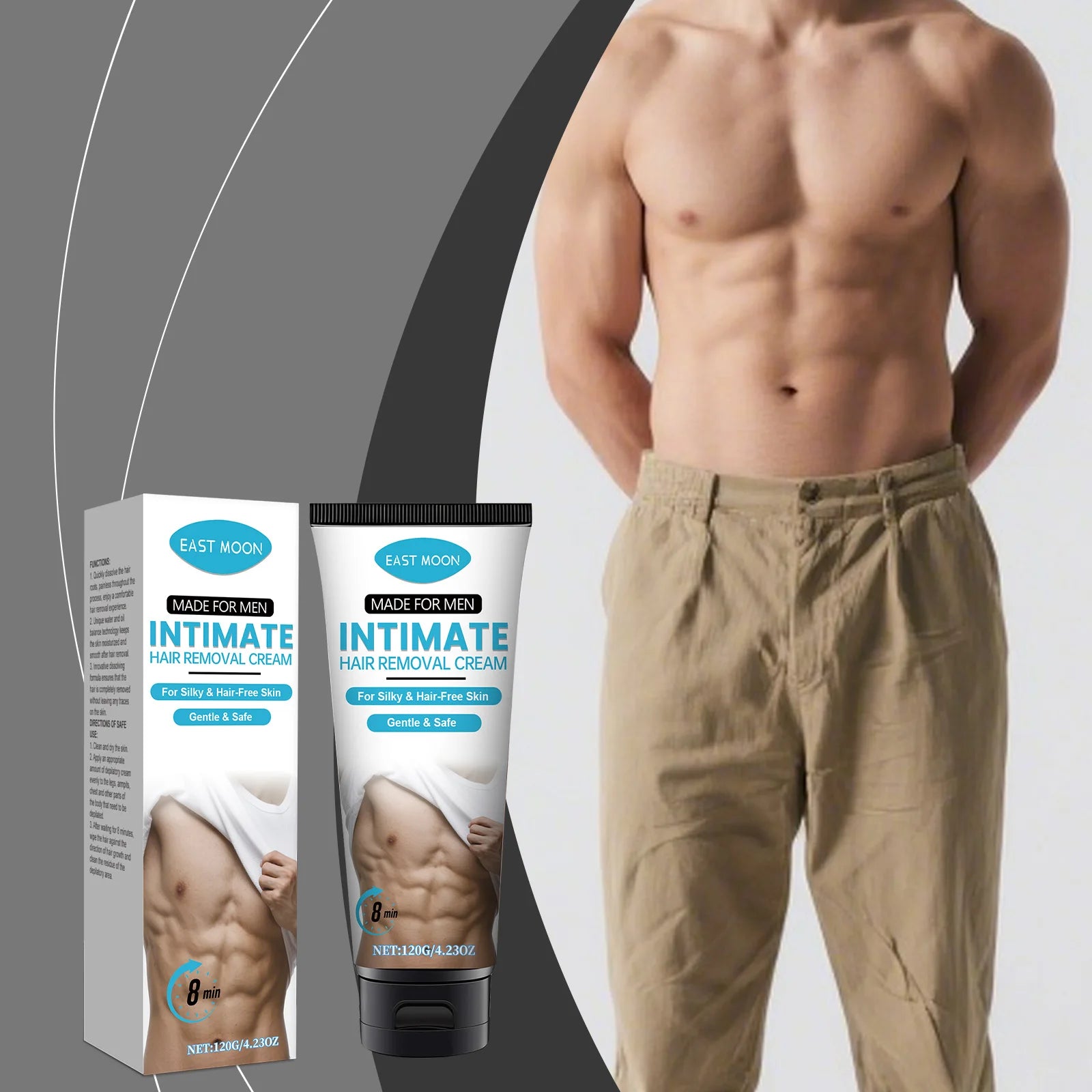 East Moon Men's Hair Removal Cream – Gentle & Non-Irritating, No Redness, No Dark Spots Left, Slows Hair Growth, Easy to Use Zpaxo