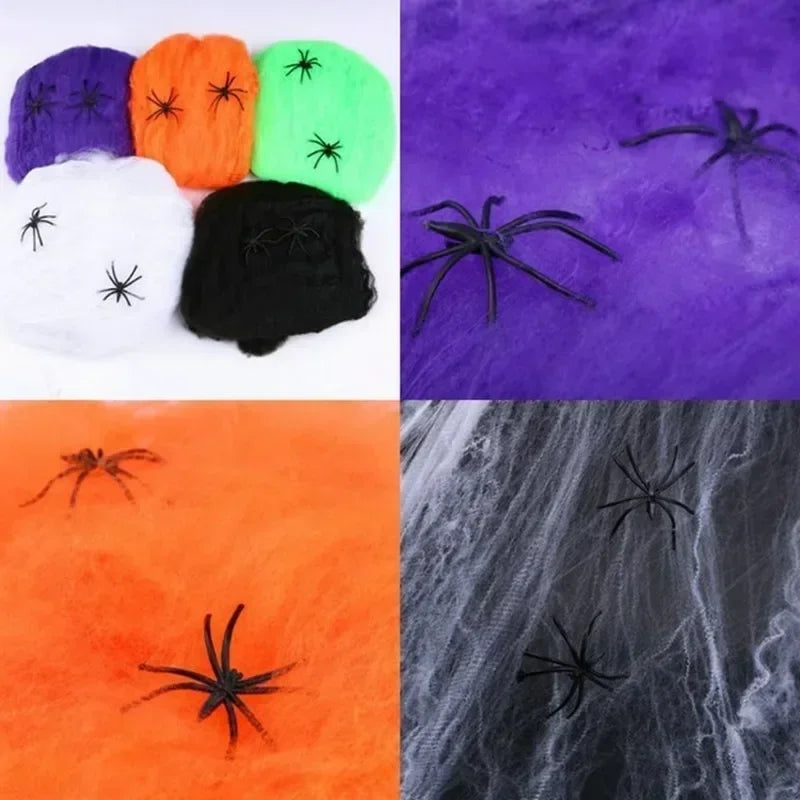 Stretchable Spider Web Decor Fake Spiders Halloween Creepy Indoor