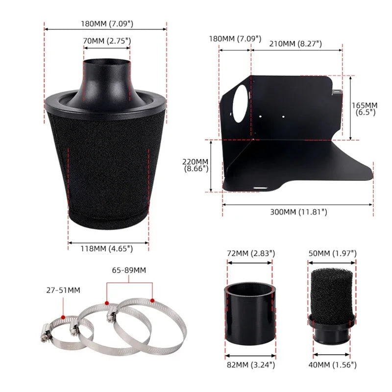 Mushroom Head Air Filter Kit – 70mm & 76mm Universal Sponge