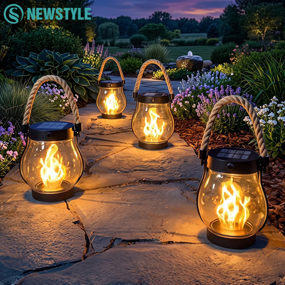 Solar Outdoor Flame Lamp with IP65 Waterproof Type-C Charging Simulation Flickering 3D Flame Rope Hanging Lamp for Garden Patio Zpaxo