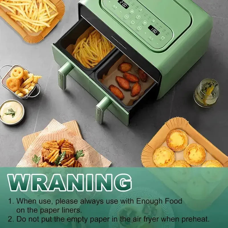 Disposable Air Fryer Liners Non-Stick Parchment Paper Rectangular Brown Heat Resistant for Baking and Frying Kitchen Essential Zpaxo