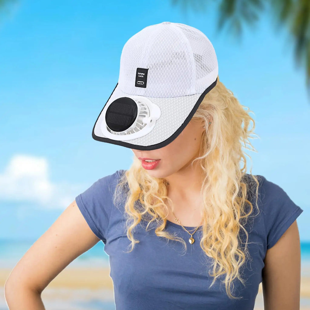 Solar Powered Fan Hat Baseball Breathable Beach Cooling UV Protection