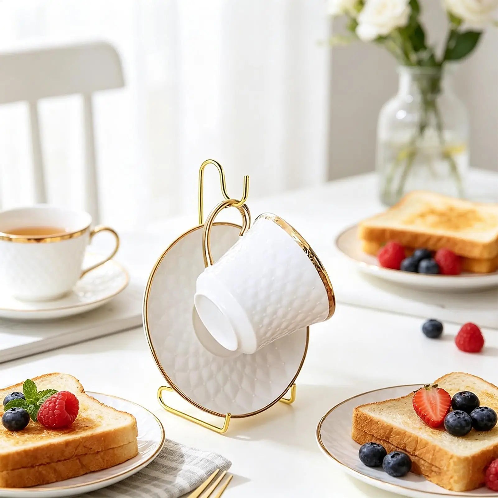 Tea Cup Holder Stand Vintage Metal Organizer Saucer Rack Cabinet