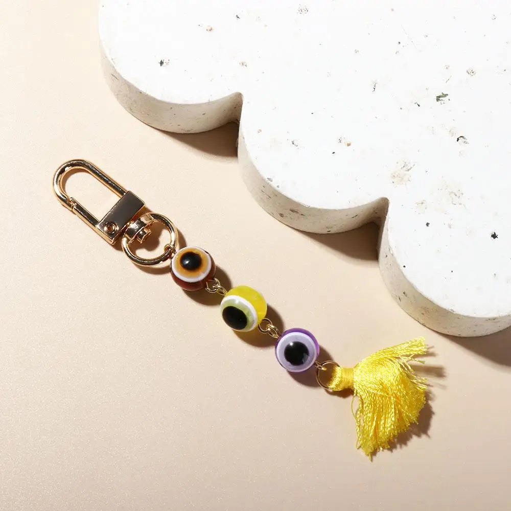 Turkish Blue Eye Lucky Turkish Evil Eye Keychain Backpack Charms Durable Colorful Tassel Pendant Beads Resin Demon Eye Keyring Zpaxo
