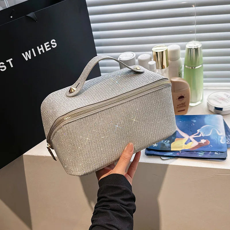 New Sparkling Bag, Large Capacity Internet Celebrity Hot Item, Women's Multifunctional Texture Wash Bag, Hand-held Makeup Bag Zpaxo