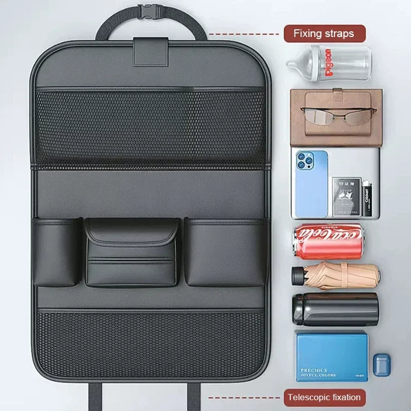 Car Large Capacity Back Seat Storage Bag Foldable Tablet Tray PU