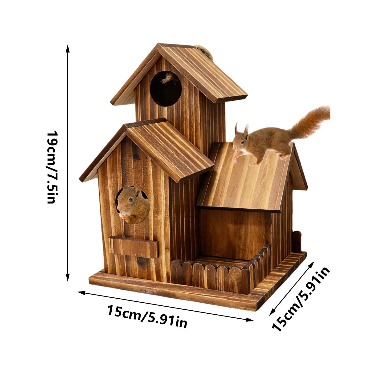 Squirrel Feeder Wooden Outdoor Three Room Chipmunk Feeding Station