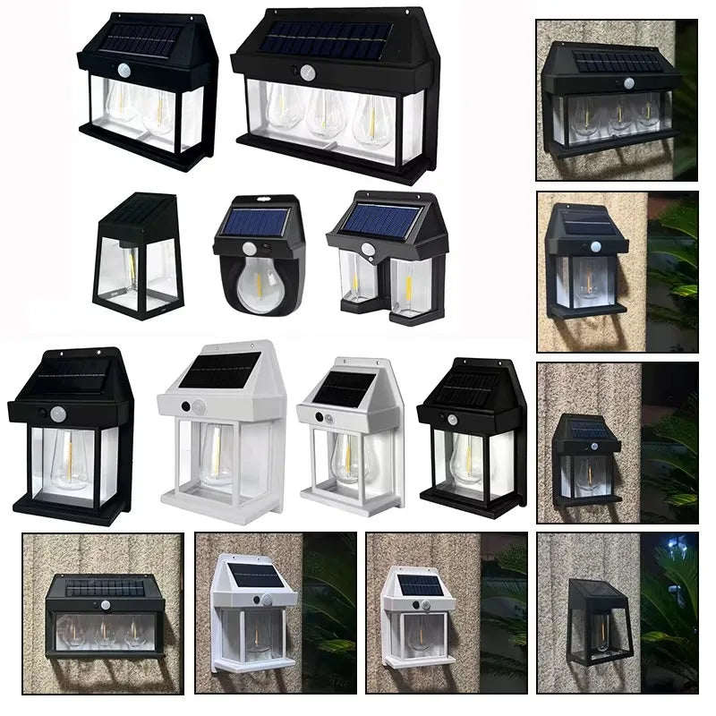 Outdoor LED Motion Sensor Tungsten Bulb Solar Wall Light Garden Porch Zpaxo