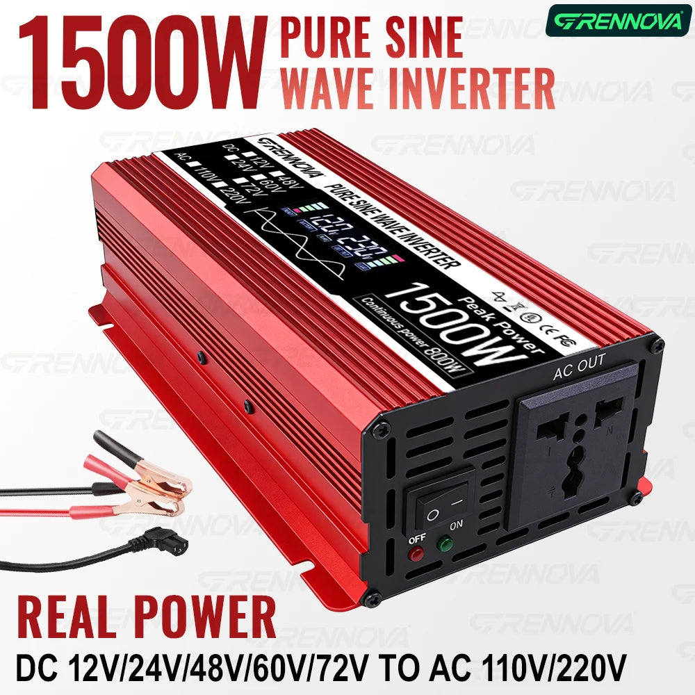1500W Peak Power Inverter Pure Sine Wave, GRENNOVA 800W Continuous Car Converter for Refrigerator, Coffee Maker, Laptop, Camping Zpaxo