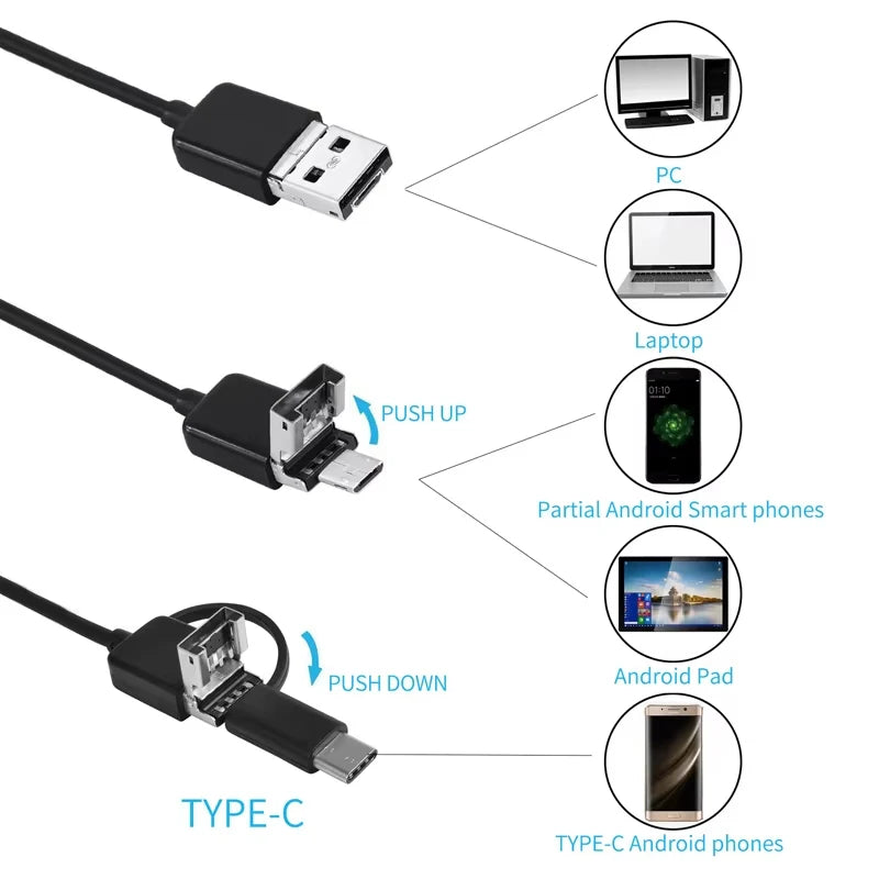 USB C Borescope Camera 1080P Flexible Cable Waterproof Inspection 6