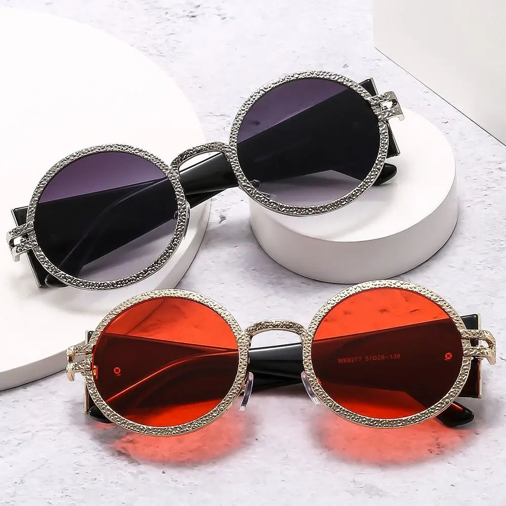 Fashion Round Punk Sunglasses Oval Retro Wide Temples Sun Glasses UV Protection Hip Hop Shades for Women & Men Zpaxo
