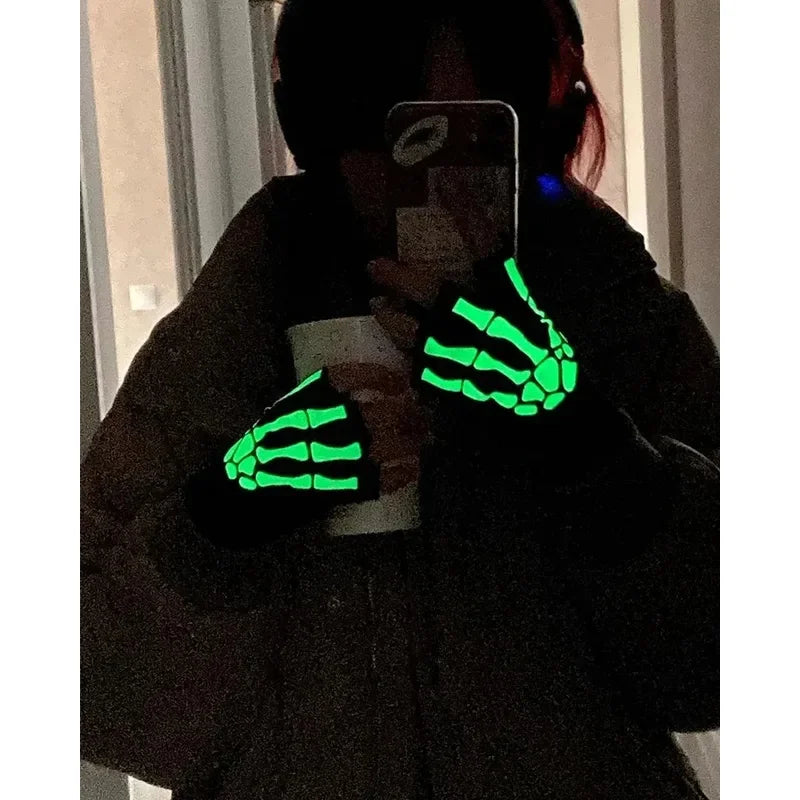 Halloween Skull Fingerless Gloves – Punk Half-Finger Kids & Adult