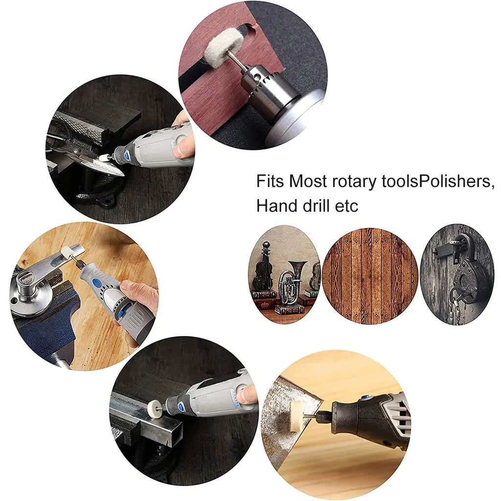 100/120/145PCS Wool Felt Grinding Sanding Head Polishing Wheel Tool Combination Set About 3mm Shank Dremel Dril for Jewelry/Gold Zpaxo