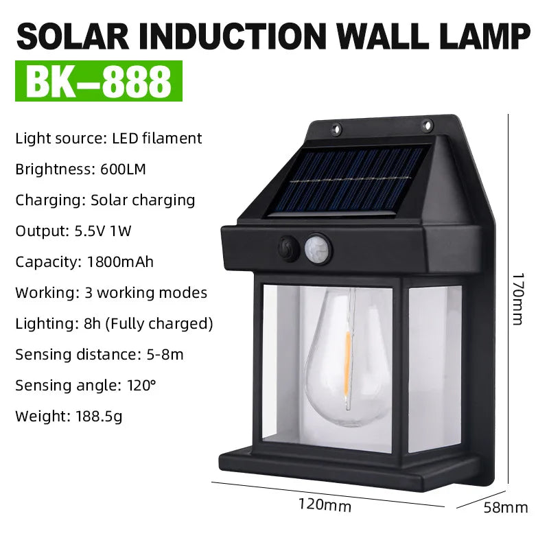 Solar LED Wall Lamp – 3-Mode PIR Sensor Outdoor Garden Light