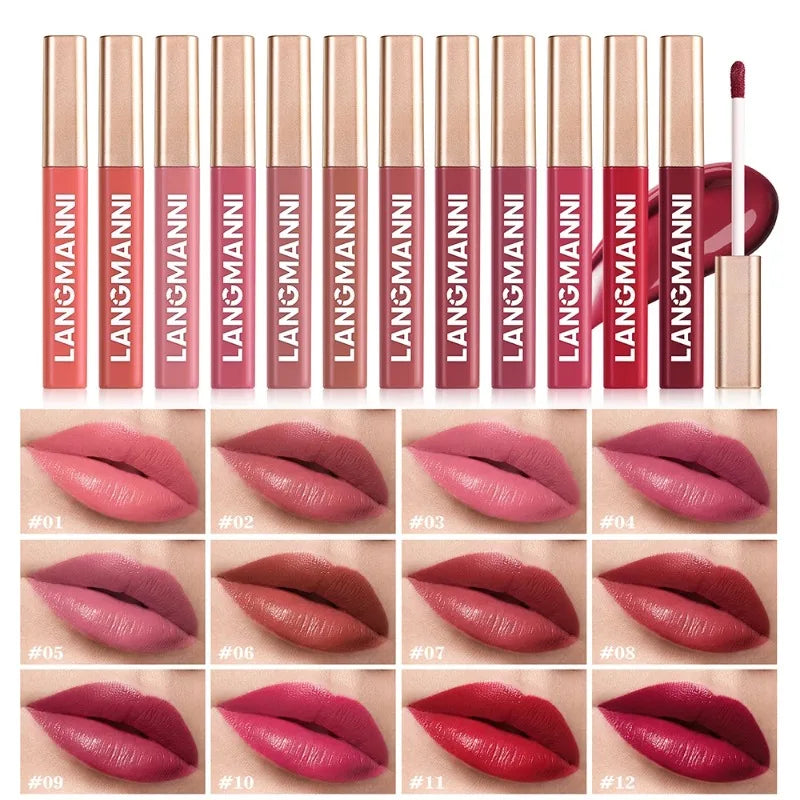 12 Colors Matte Lip Gloss Waterproof Long-lasting Velvet Non-drying